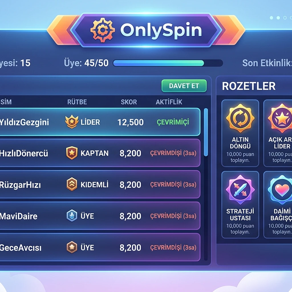 OnlySpin klan yonetim paneli ve rozet tasarim ekrani
