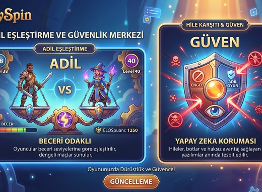 OnlySpin Adil Eşleştirme Sistemi ve Anti-Cheat Görseli